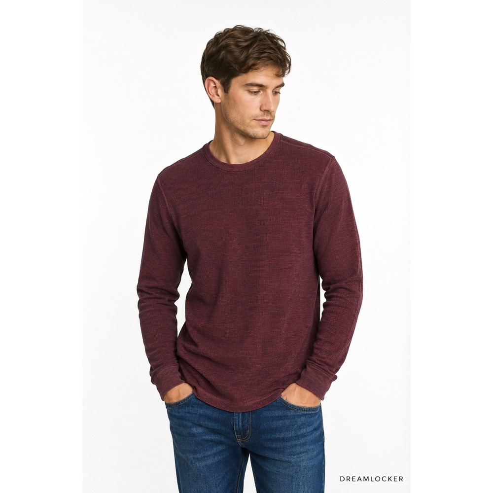 BKE Buckle Merlot Red Waffle Knit Thermal Long Sleeve‎ Crewneck Shirt Mens XL